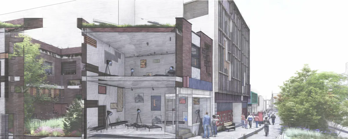 Explore The History Of Site Voids - This will provide an opportunity to reimplement these to allow vertical green corridors to occur.

Explore Vacant Buildings - To avoid damaging an already deteriorating high street, I aim only to take over vacant plots.

Investigate the opportunity for Miyawaki planting - understand the conditions required to grow a sustainable material source on-site, including ground, water, and space conditions.

It takes over a building that leads directly to an open space where a community hub is the centre of the thesis, offering education, community engagement and material celebration. - Ryan Cooksey Material Celebration Hub 15.png